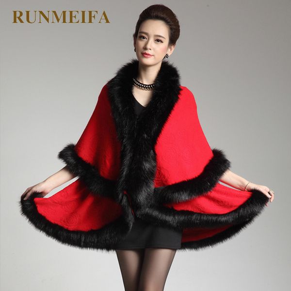

2018 winter fashion long sweater women imitation fur collar knitted poncho cardigan lady wool sweater coat, Black