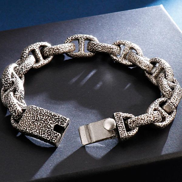 

24cm 9.45 inches long metal bracelet men hiphop casted 316l stainless steel biker jewelry friendship bracelets mens jewellery, Black