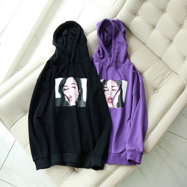

spring women's sweatshirt casual solid color head print loose sweatshirt, Black