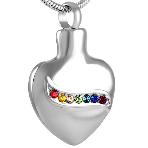 

h8562 радужный камень инкрустация сердце кремация pendantnecklace держать питомца пепла на память мемориал урна из нержавеющей стали ювелирн, Silver