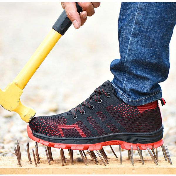 

steel toe cap work safety shoes men outdoor anti-slip steel puncture proof construction safety boots shoes, Black
