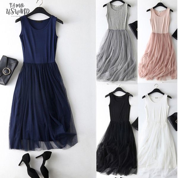 

2020 summer fashion casual sweet dress women ladies 7 style sleeveless ball gown o neck solid lace knee length dress, Black;gray