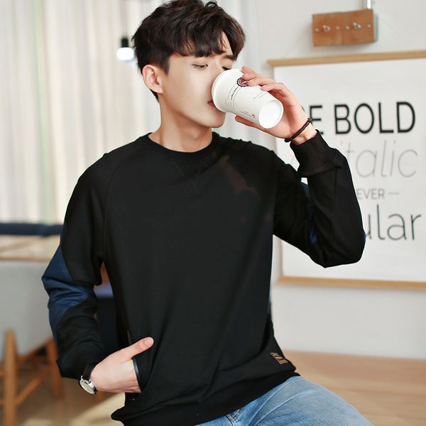 

осень зима с длинным рукавом футболки мужчин в корейском стиле сыпучие толстые футболка мужская тенденция моды молодежи velvet толстовка муж, White;black