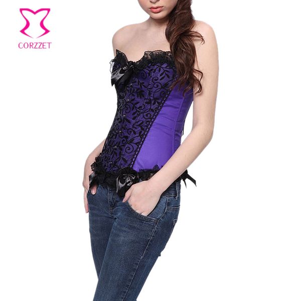 

s-6xl plus size corsets and bustiers corsette women gothic corset overbust espartilhos e corpetes purple/green/black satin, Black;white