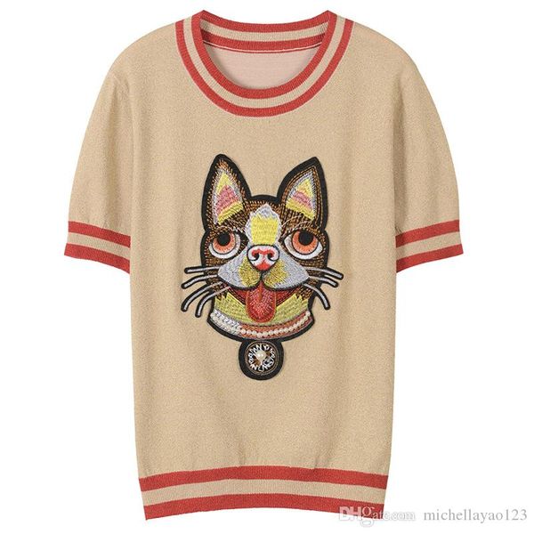 

2018 blue/apricot/pink short sleeves cartoon print women's t shirts brand same style dog print t shirts women 34