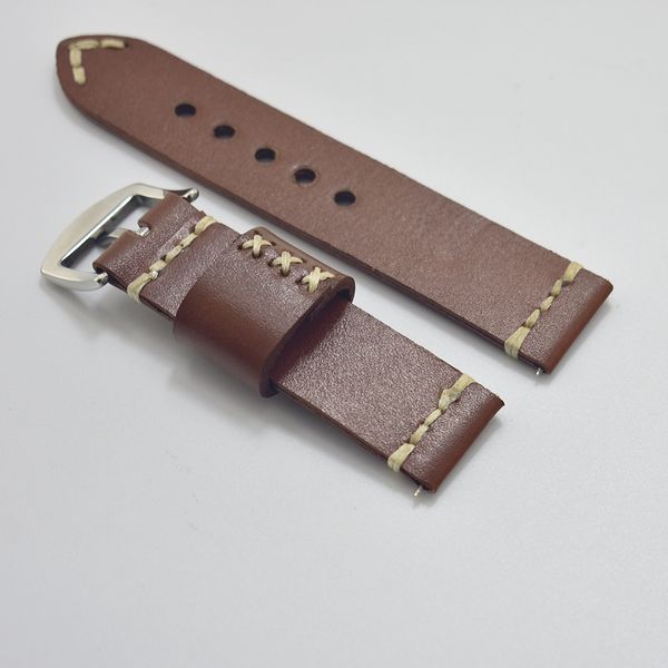 

onthelevel handmade leather genuine strap 22mm brown aircraft buckle leather strap hand-stitched wax line 2018 new, Black;brown