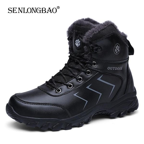 

new leather men boots winter shoes men waterproof snow boots warm plush winter footwear male casual boot sneakers size 39-48, Black