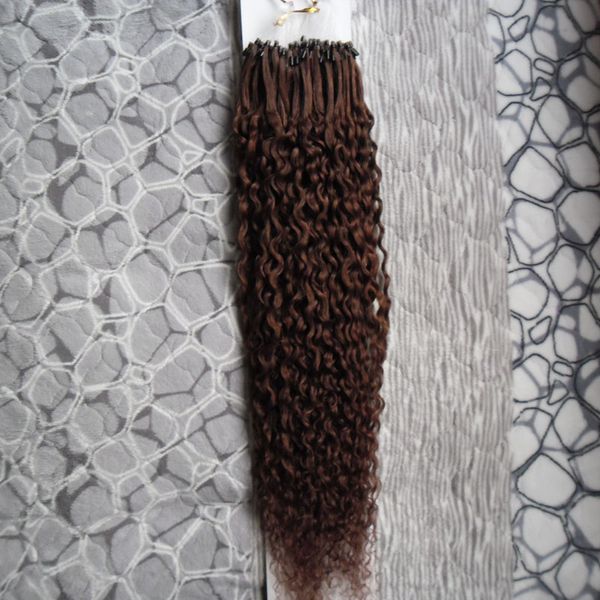 кудрявые вьющиеся наращивание волос Micro Loop 100s Micro бусы с наконечниками 100% настоящие человеческие волосы Remy наращивание 1 г / прядь