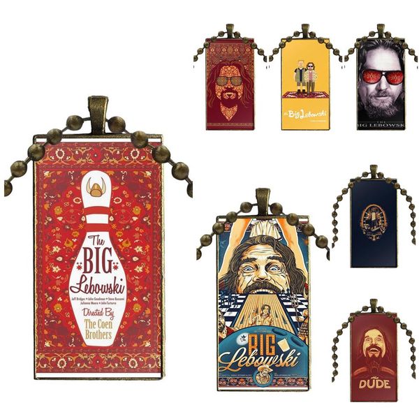 

movie the big lebowski dude poster glass cabochon pendant necklace rectangle fashion necklace for women girls handmade, Silver