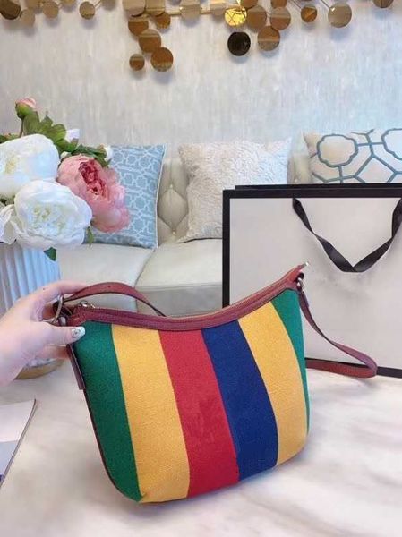

2020 summer new women's vintage stripe messenger bag canvas + leather shoulder bag fashion colorful bag