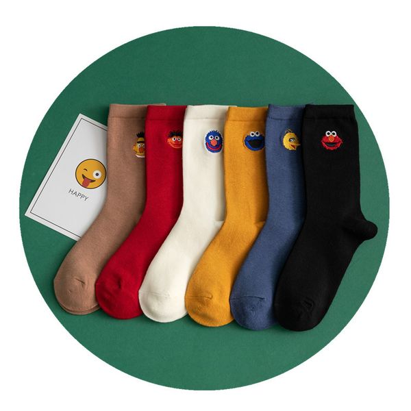 

new cartoon socks women sesame street big bird cookie monster elmo funny socks cotton cute happy skarpety socks for girls sock, Black;white