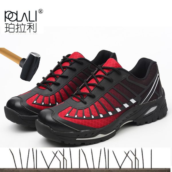 

polali mens outdoor steel toe cap work safety shoes casual fashion breathable anti-kick puncture proof army boot sneaker, Black
