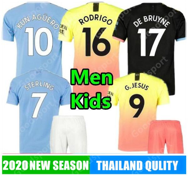 

2020 sane soccer jersey 18 city mahrez dzeko kun aguero kompany toure yaya de bruyne g jesus bernardo shirt football calcio kid kits hot, Black;yellow