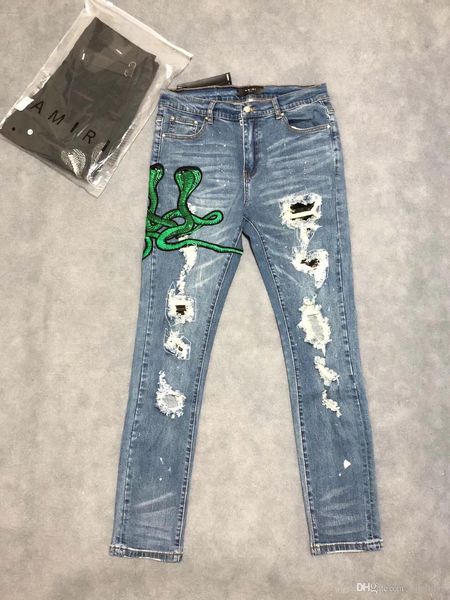 

2019 fall new fashion mens cobra and hole decoration designer chinese size jeans ~ men s designer skinny jeans