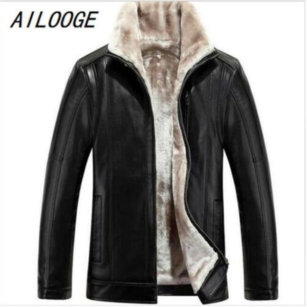 

ailooge 2017 fashion new winter men new leather jacket business casual velvet bigger sizes coat, Black