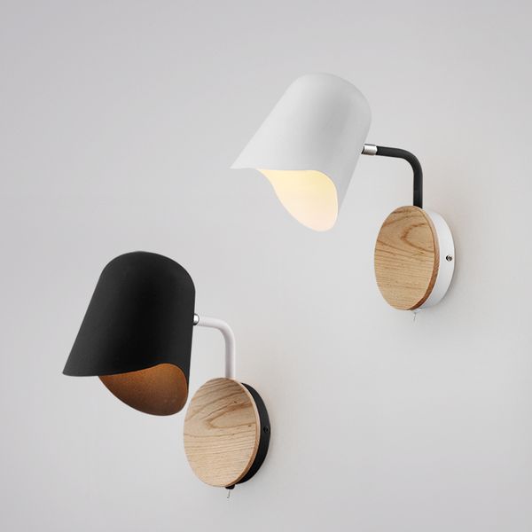 

modern wooden base wall lamp bedside bedroom wall light black/white iron with wood sconce for l shop indoor room light