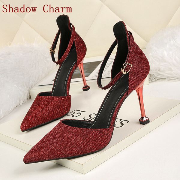 

2019 new women pumps glitter sparkling high heels for women shoes wine red elegant wedding chaussures femme stiletto, Black
