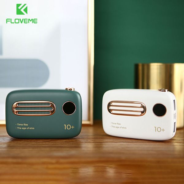 

floveme mini power bank 10000mah external battery led display vintage powerbank portable charger cute radio shape usb poverbank