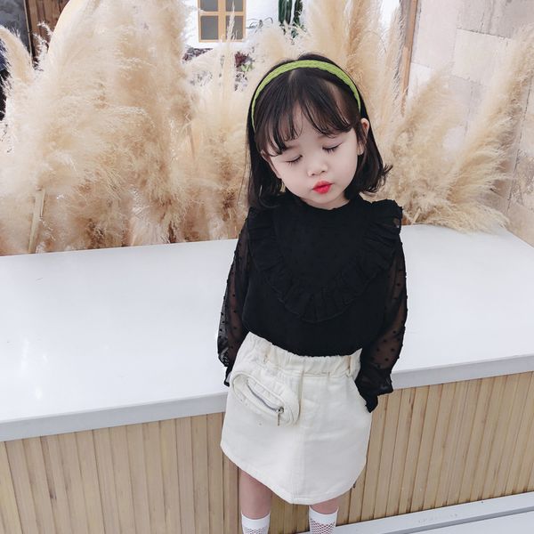 

girl's shirt 2020 spring and autumn new style ruffled collar girl's girl's shirt lace western style princess children chiffon, White