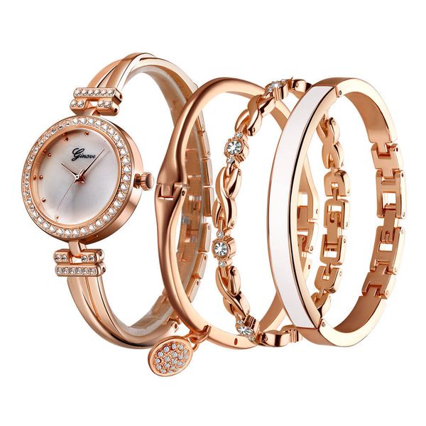 

ginave watch women rose gold diamond bracelet watch luxury jewelry ladies female girl hour casual quartz wristwatches 50pcs/lot, Slivery;brown