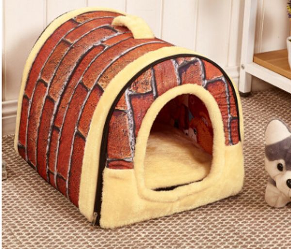 

removable pet bed dog cat kennel retro wall brick dot pattern dog house fashion puppy kitten bed