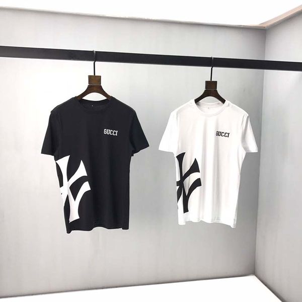 

summer fashion brand men's high-quality designer t-shirt european round neck hip-hop t-shirt 100% cotton short-sleeved men's cloth, White;black