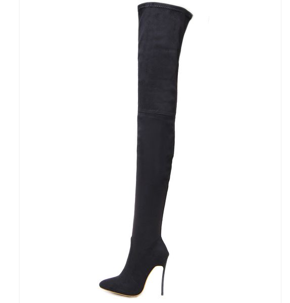 

2018 autumn winter large size thin long boots high-heeled women's boots pointed suede long tube over the knee sl-yxb226-2, Black