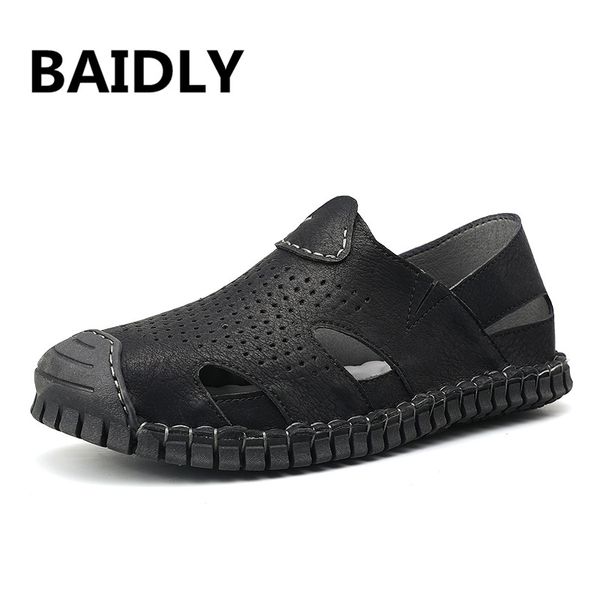 

brand men sandals summer light weight men shoes handmade genuine leather sandals shoes black breathable beach