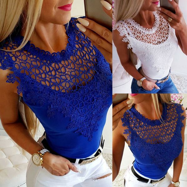 

Womens Ladies Mesh Lace Sleeveless T-Shirt Tops Slim Fit Summer Holiday Blouse