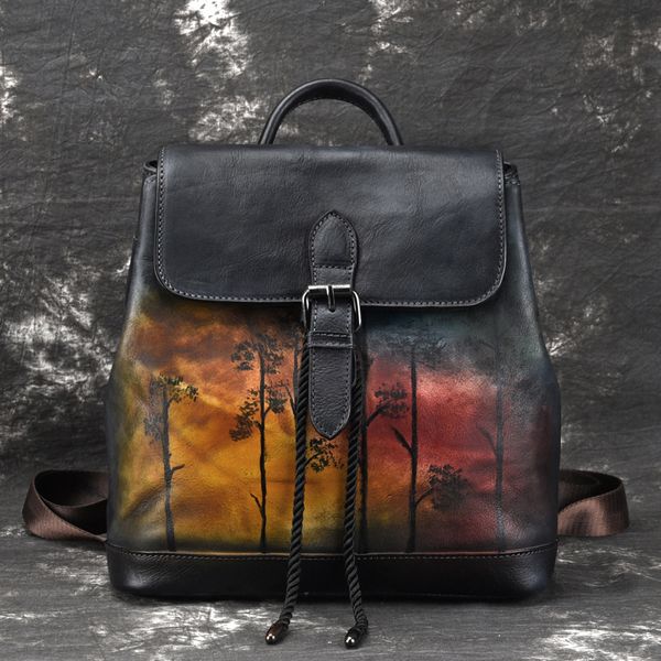 

natural skin rucksack knapsack girls daypack travel bag vintage brush color bags genuine leather women backpack