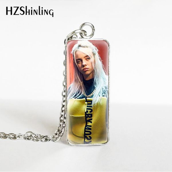 

2019 music young singer billie eilish rectangle necklace glass cabochon pendant rectangle necklace jewelry gifts, Silver