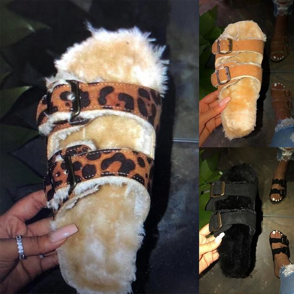 

2020 summer women house slippers home shoes faux fur fashion warm shoes woman slip on flats slides indoor slippers size 35-40, Black