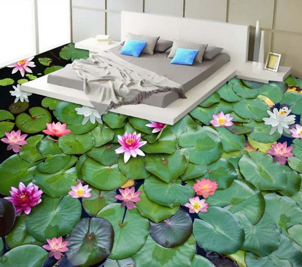 Personalizado 3d revestimento À Prova D 'Água papel de parede para banheiro Lotus Folha 3d Assoalho Auto Adesivo 3D Wallpaper Paredes Pisos