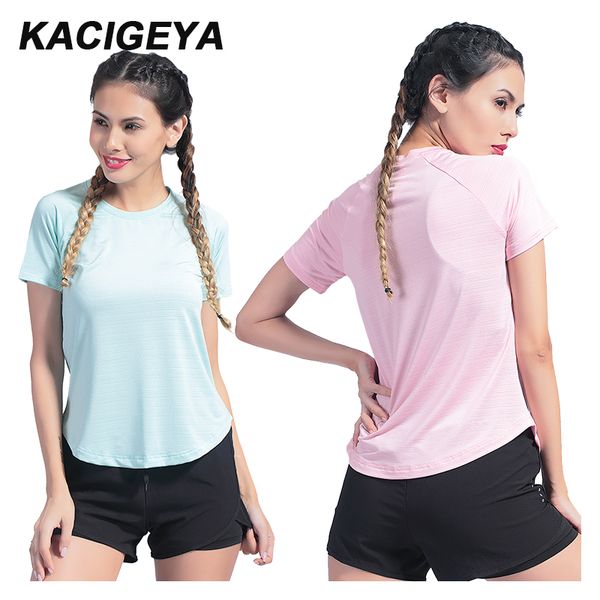 

2019 fitness short sleeve women quick dry workout shirts o neck yoga sports summer clothes woman breathable running loose t, Black;red