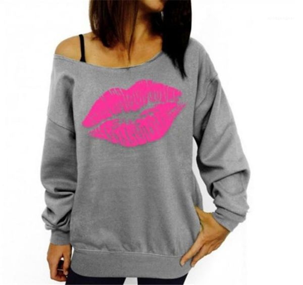 

красные губы большие губы узор наклонное плечо сексуальная футболка женская весна новый дизайнер повседневная футболка, White