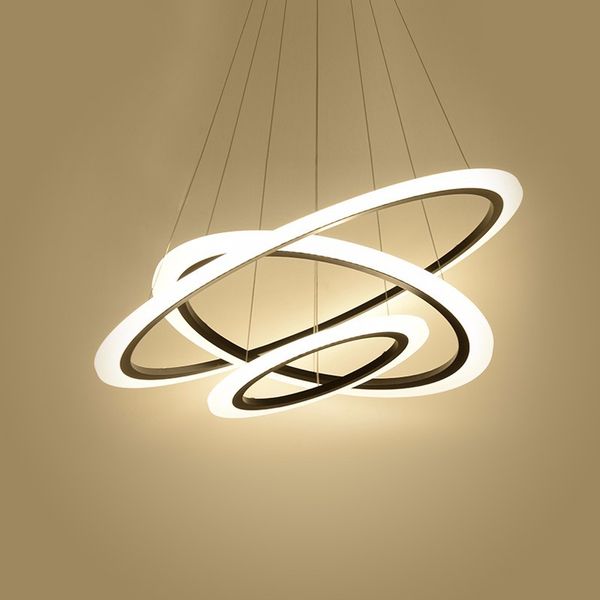 Modern Led Chandeliers Light For Dining Living Room Rings Luxury Re Hours White Black Suspension Lamp With Remote Control String Pendant
