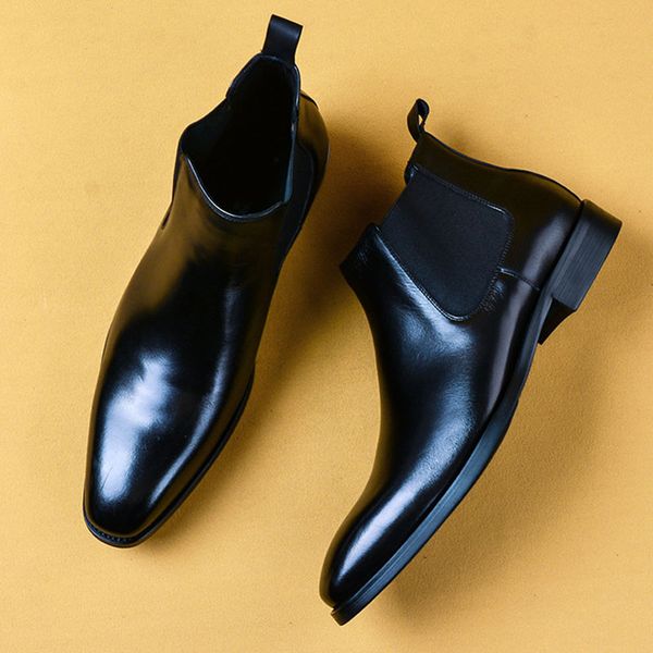 

2019 us big size 6-11 classic mens ankle boots genuine leather in basic boots fashion slip on mens dress shoes, Black