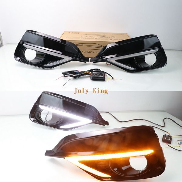 

led daytime running lights case for honda fit rs jazz 2018+, led white front bumper drl with yellow turn signals light