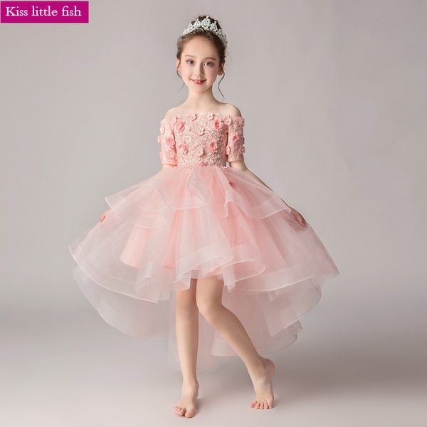

new pink flower girl pageant ball gown flower girls dresses for party and wedding high low formal dresses, Red;yellow