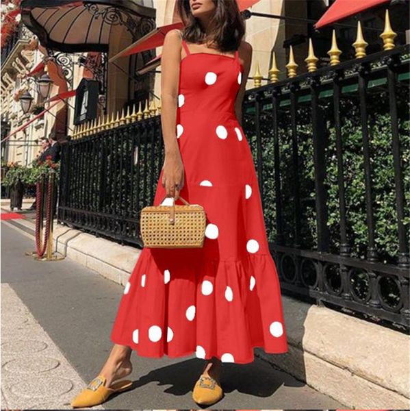 

Polka Dot Printed Fashion Spaghetti Strap Dress Brief Casual Bohemian Dress Hot Summer Holidays Womens Dress