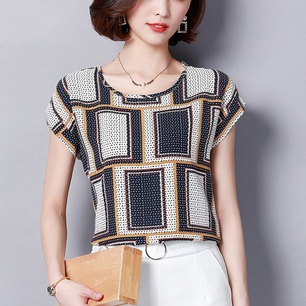 

womens blouses ladies blouses women shirts chiffon plus size 4xl blusas femininas 2019 summer floral print short sleeve chiffon, White