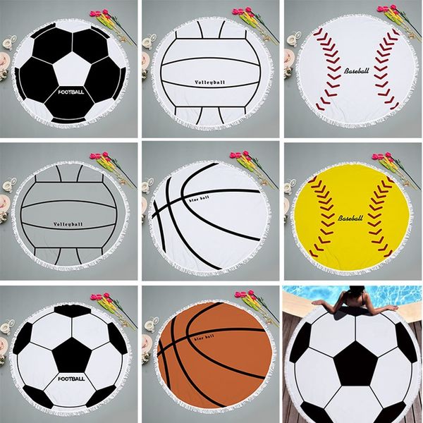 

round tassel baseball softball beach towel polyster volleyball picnic beach blanket yoga mat cover bath shawl bikini wrap 8 colors hh7-1004