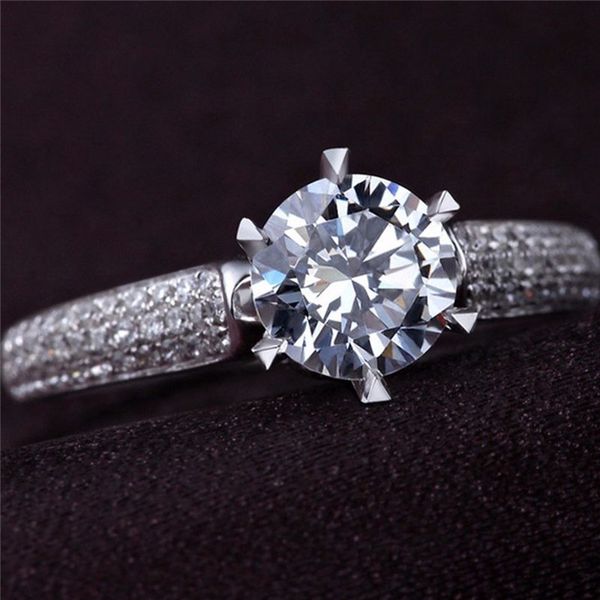 

original real solid 925 silver ring inlay 6mm natural cubic zircon diamond engagement ring bride band wedding jewelry gift xr019, Slivery;golden