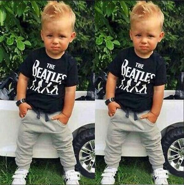 

tz-299 new baby boy clothes 2pcs short sleeve t-shirts + pants set attire costumes from the character printing 2019 set, White