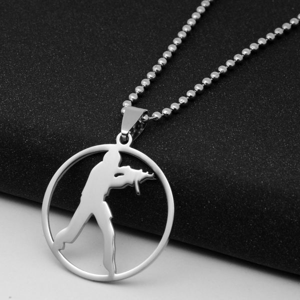 

1pcs stainless steel anime game cs logo charm pendant necklace go counter-strike symbol round global offensive lucky woman mother men's, Silver