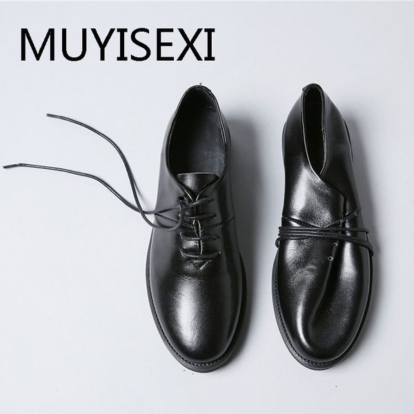 

autumn shoes natural genuine leather 2cm flat quality lace-up leisure spring fashion girls comfortable qqj01 muyisexi, Black