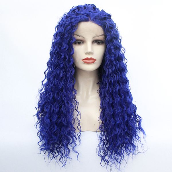 

natural hairline soft black/blue/brown synthetic kinky curly lace front wigs heat resistant part wig for women