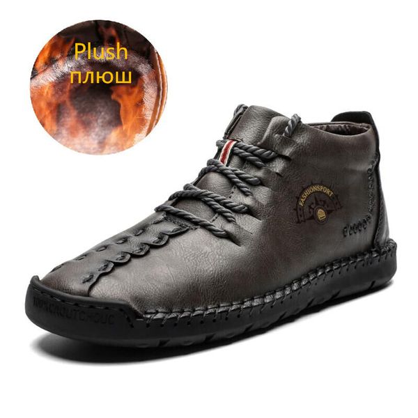

mazefeng 2019 warm leather men boots winter fur snow boots men winter work casual shoes high rubber ankle boots big size 48, Black