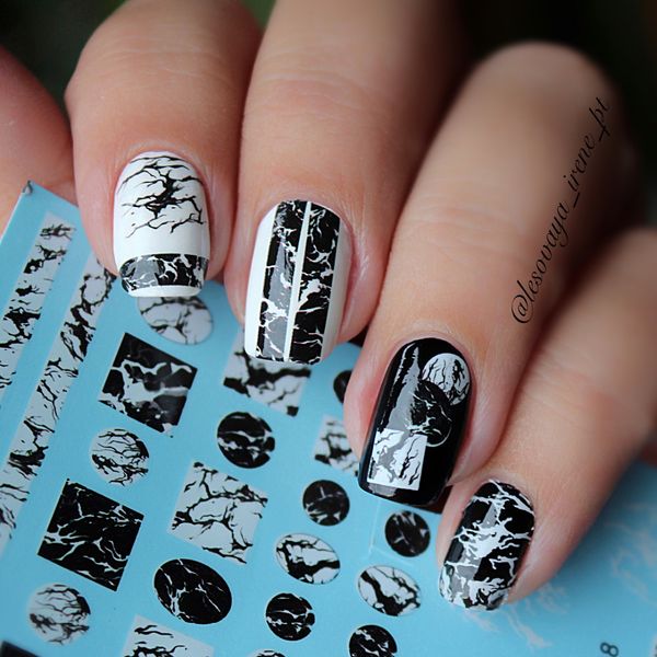 

1 sheet stone marble nail water decals transfer stickers white marble nail art tattoo sticker black water slide
