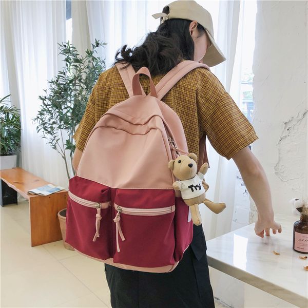 

2020 backpack for women waterproof nylon colorblock school bag backpack mochilas for teenage backbag multi pocket fashion zipper